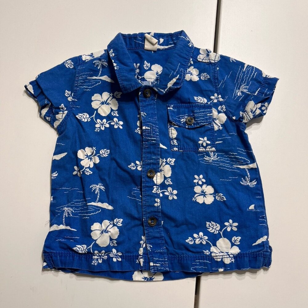 Tucker & Tate Blue Hawaiian Theme Button Down Short Sleeve Polo 18M Baby Boy